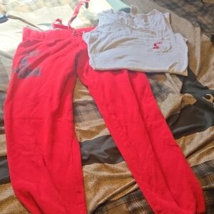 PINK Victoria's Secret Red Joggers With Tank Worn Once Size Small Both Set